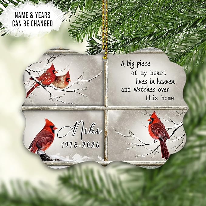 HYTURTLE Personalized Memorial Sympathy Christmas Ornament Tree Decor Gifts for Family Loss of Loved One Mom Dad - Remembrance Bereavement Gifts - Cardinal Birds Custom Name Aluminium Ornament