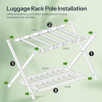 HOOBRO Luggage Rack, Bamboo Suitcase Stand, Folding Luggage Holder, Nylon Strap Support Top, for Guest Room, Hotel, Bedroom, Closet, Dark Brown BR18XL01