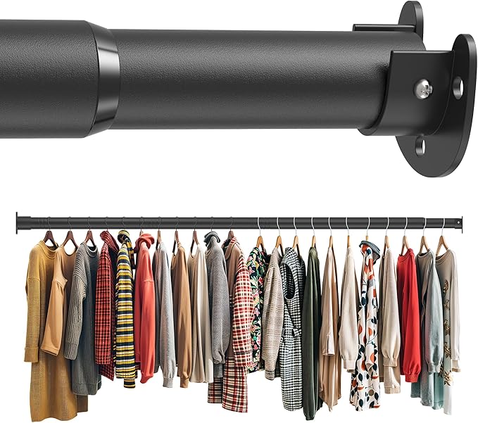Closet Rod 30-51 Inches, Adjustable Heavy Duty Metal Black Closet Rods for Hanging Clothes 1.3 Inches Diameter for Wardrobes Laundry