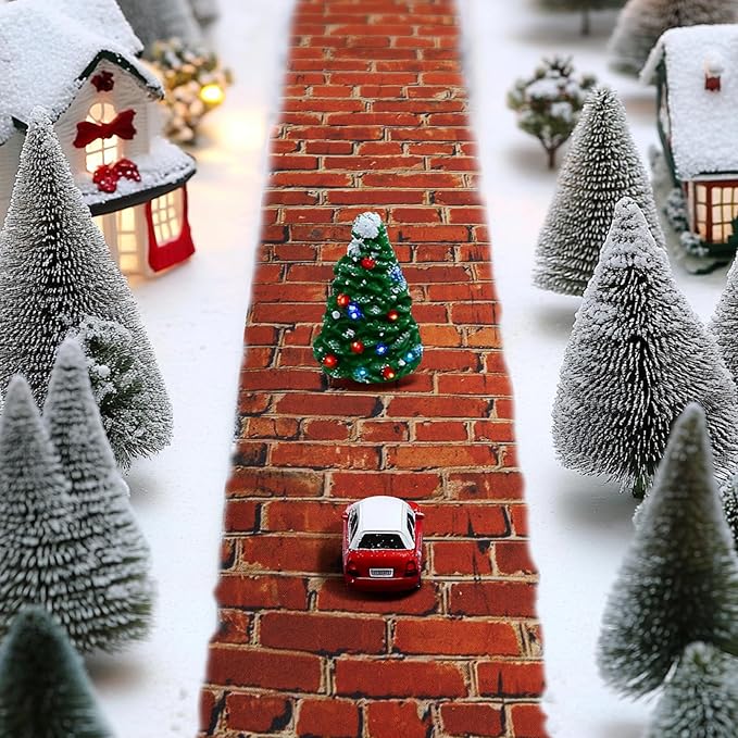 Iceyyyy 4 Pcs Christmas Village Red Brick Road-47.2 x 4.7 Inch Cuttable Christmas Village Landscape Road-Miniature Xmas Villages Accessories for DIY Home Garden Street Landscape Decorations