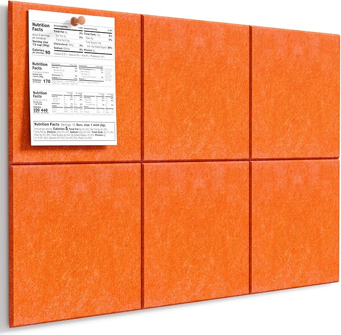 MaxGear Large Cork Board for Wall 36" x 24", Orange Bulletin Board, 6 Pack Felt Wall Tiles with Pushpins, Cork Boards for Office Push Pin Board Tack Board Felt Board