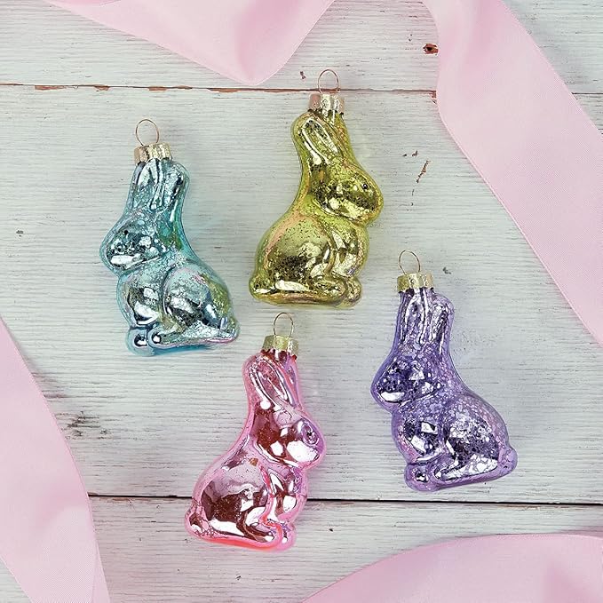 Lillian Vernon Bunny Blown Glass Easter Ornaments - Handcrafted Hanging Tree Decorations, Easter Bunny Holiday & Party Decor, 2.75 in, Assorted, 12-Piece Set