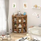 Aheaplus Corner Cabinet, Corner Storage with USB Ports and Outlets, Corners Cube Toy Storage for Small Space, Wooden Corners Bookshelf with 9 Cubes for Playroom, Bedroom, Living Room, Rustic Brown
