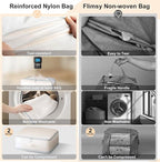 Comforter Storage Bag - Large Capacity Blanket Storage Bags 3-Layer Ultra Space Saving Self Compression Organizer, Washable Compression Bags for Storage Comforter Blanket, 8-Pack, Beige