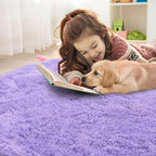 OLANLY Light Purple Round Rugs for Bedroom - Machine Washable, 6 ft Circle Area Rugs for Living Room, Soft and Fluffy Shaggy Carpet for Teen Girls and Boys, Nursery Rooms, Dorms, Home Decor Aesthetic