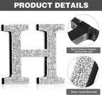 Qunclay 8'' Silver Crystal Diamond Bling Letters Crushed Diamond Decoration Wooden Glitter Letter with Screw and Hooks Rhinestone Gift for Wedding Y2k Mcbling Bedroom Wall Decor (Letter H)