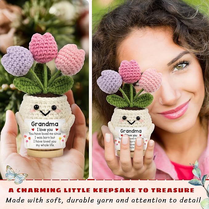 Gifts for Grandma from Grandkids - Mothers Day Birthday Grandma Gifts - Grandmother Gift from Grandson, Granddaughter - 5.51'' x 4.13'' Mimi Gigi Nana Emotional Positive Support Crochet