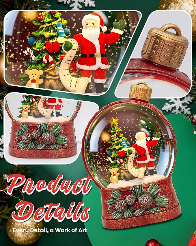 Christmas Santa Snow Globe Light up Lantern with 8 Songs, 6.69" Red Christmas Snow Globes for Kids Adults, 6H Timer & Dual Power, Snowglobes Christmas Decorations Indoor, Gifts for Women Men