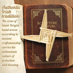 Kathfly 2 Pcs St. Brigid's Wall Cross and Card Irish Gift Saint Brigid's Cross History Card Irish Blessing Gift Ireland Hanging Wall Traditional Decor for Celtic Imbolc Home(6 in,Classic,Straw Color)