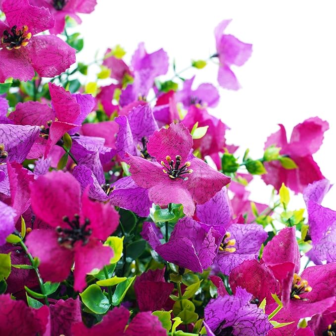 Artificial Faux Plants Flowers Outdoor Spring Summer Decoration, 12 Bundles Fake Silk Colorful Daisy Eucalyptus Realistic UV Resistant for Outside Home Planter Porch Yard Decor (Purple Red Lotus)