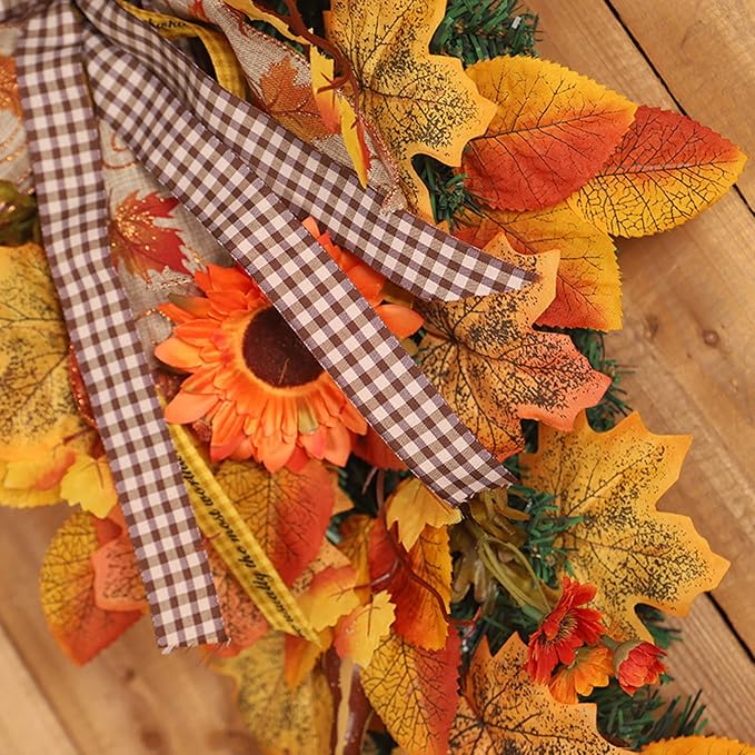 Ochine Artificial Fall Teardrop Swag - Fall Harvest, Autumn, Thanksgiving to Christmas Door Decoration
