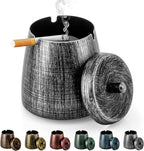 Ashtray for Cigarettes Outdoor, Outdoor Ashtray with Lid for Cigarette, Metal Odorless Windproof Smokeless Ash Tray for Patio Home Office Tabletop Balcony