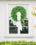 Vlorart 24 Inch Faux Round Boxwood Wreath, Weatherproof Front Door Large Wreaths Artificial Spring Summer Greenery Wreath with Sash for Farmhouse Wedding Year Round Indoor and Outdoor