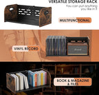 RUILALIFE Vinyl Record Storage Holder, Expandable Record Holder Rack With Movable Divider, 110 LP Album Display Shelf Stand, Magazine Holder