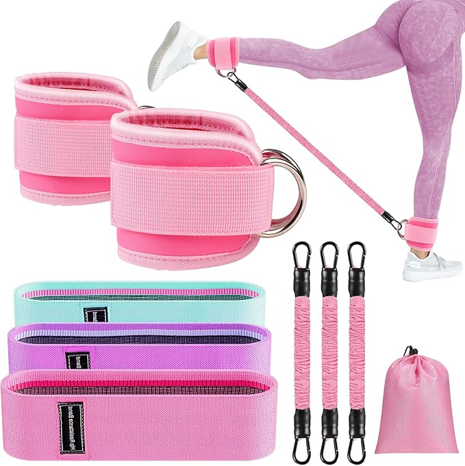 11 Pcs Ankle Resistance Bands with Cuffs, Glutes Workout Ankle Weights for Women Working Out, Exercise Bands Set with Ankle Straps for Leg Butt Exercise Equipment - Perfect for Home Workouts