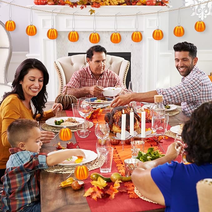 12 Pcs Orange Pumpkin Ornaments Fall Mini Pumpkins Ball Hanging Tree Ornament for Thanksgiving Harvest Home Party Decorations