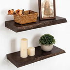 Marsmiles 16 inch Floating Shelves for Wall Elm Wood Live Edge Shelves|Rustic Wall Shelves with Invisible Heavy-Duty Bracket for Bathroom Living Room Kitchen|Walnut, 2 Pack