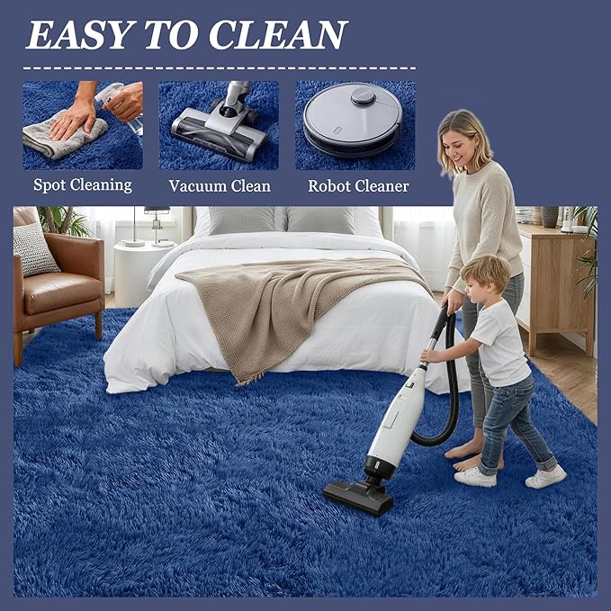 Fluffy 4x6 Area Rugs for Living Room Bedroom: Ultra Soft Shag Rug Non-Slip Non-Shedding Small Plush Bedside Rug Indoor Floor Carpets for Kids Room Playroom Entryway Nursery Dorms Home Decor Blue