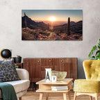 Mountain Wall Art Sunset Cactus Wall Decor Arizona Sonoran Desert Canvas Pictures Saguaro Landscape Photography Prints Western Nature Artwork for Living Room Bedroom Office Home Decoration 24x48"