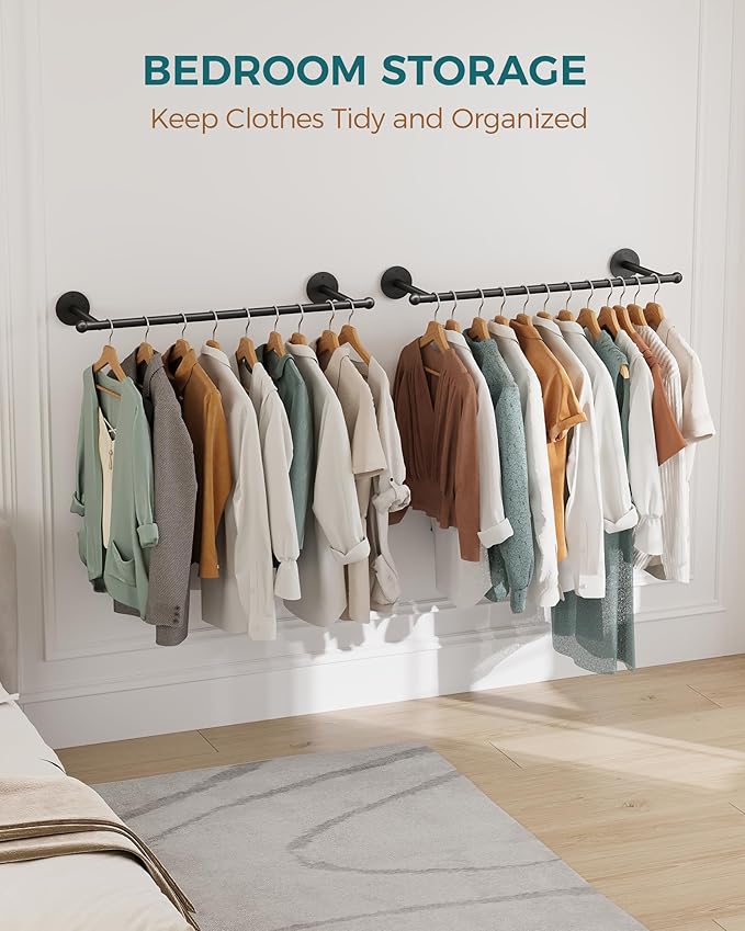 OROPY Industrial Pipe Clothing Rack Set of 2, Wall Mounted Clothes Rack, Closet Rods For Hanging Clothes, 33" Multi-purpose Hanging Rod for Laundry Room, Bedroom and Closet Storage