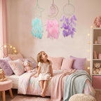3PCS/LOT Star Moon Sun Shape Dream Catcher Home Decoration, and Baby Kids Room Accessory - Dream Catcher with Feather Decoration - Unique Home Craft Wall Pendant (Mix Color)