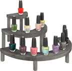 MyGift 3 Tier Cupcake Stand, Vintage Gray Weathered Solid Wood Semicircle Dessert Appetizer Stands, Tiered Platform Display Risers for Spice Jars Cosmetics, 3-Piece Set