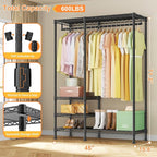 Ulif F4 Heavy Duty Clothes Rack (With Hanger Rod) Freestanding Clothing Racks for Hanging Clothes，Adjustable Closet Organizer System, Portable Garment Rack 45"W x 15.8"D x 71.3"H,Max Load 600LBS,Black