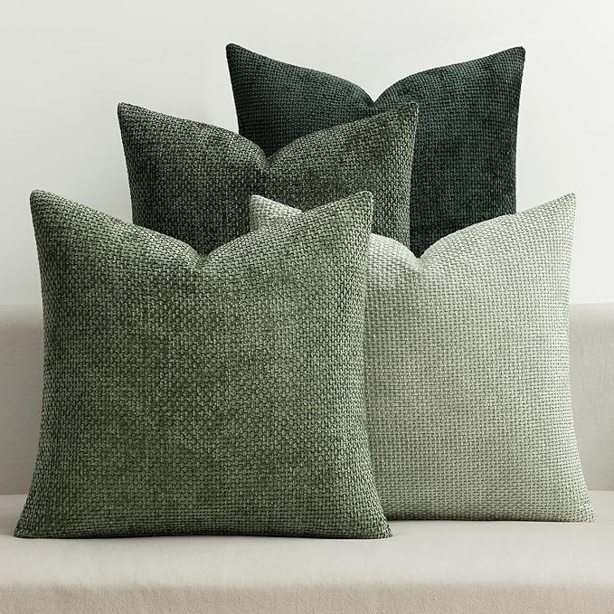 MIULEE Pack of 4 Couch Throw Pillow Covers 20x20 Inch Green Soft Decorative Chenille Pillow Covers Farmhouse Accent Cushion Covers for Boho Spring Home Decor Sofa Bedroom Living Room