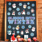 Winter Bulletin Board Decorations Winter Wonderland Paper Cutouts for Classroom Sliding into Winter Bulletin Board Set Snowflake Penguins Xmas Party Themed Cutouts for School Wall Door Decor