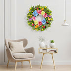 18 Inch Spring Wreaths for Front Door with Dahlias, Hydrangeas, Peonies, Eucalyptus - Artificial Spring Summer Front Door Wreath for Farmhouse, Porch, Window, Wedding, Indoor Outdoor Home Decor