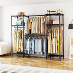 Ulif E7 Garment Rack, Heavy Duty Clothes Storage System with Extendable Hangers Rods, Metal Clothe Rack with 6 Wire Shelves, (52.3"-72") W x 14.5" D x 71.2" H, Load 838 LBS