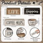 Moucuny 4 Pcs Farmhouse Coffee Bar Table Decor Vintage Wooden Stacked Block Sign - 'life Happens Coffee Helps' Table Centerpiece Rustic Wood Bar Sign Gift for Home Kitchen Shelf Tiered Tray Decor