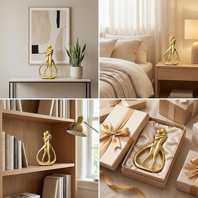 Nordic Love Couple Statue Valentine's Day 5.2 Inch Resin Golden Love Statue Romantic Elegant Figurine Couple Sculpture Home Shelf Livingroom Decor Gifts