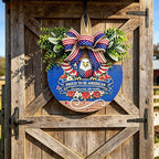 USA 250th Anniversary Patriotic Wreaths for Front Door, 4th of July & Memorial Day Outdoor Patriotic Decorations,12" Wooden Round Sign Decor for Porch, Wall, Window (Color-Proud)
