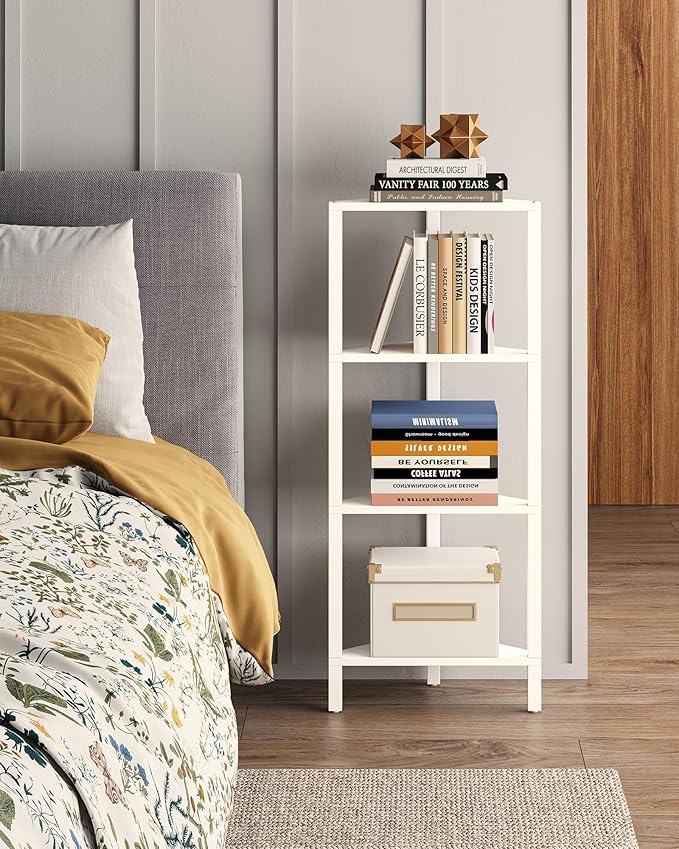 TUTOTAK Corner Shelf, 4-Tier Corner Bookshelf for Small Space, Narrow Display Corner Shelf Stand with Storage Rack, for Living Room, Bedroom, White BS05BW004