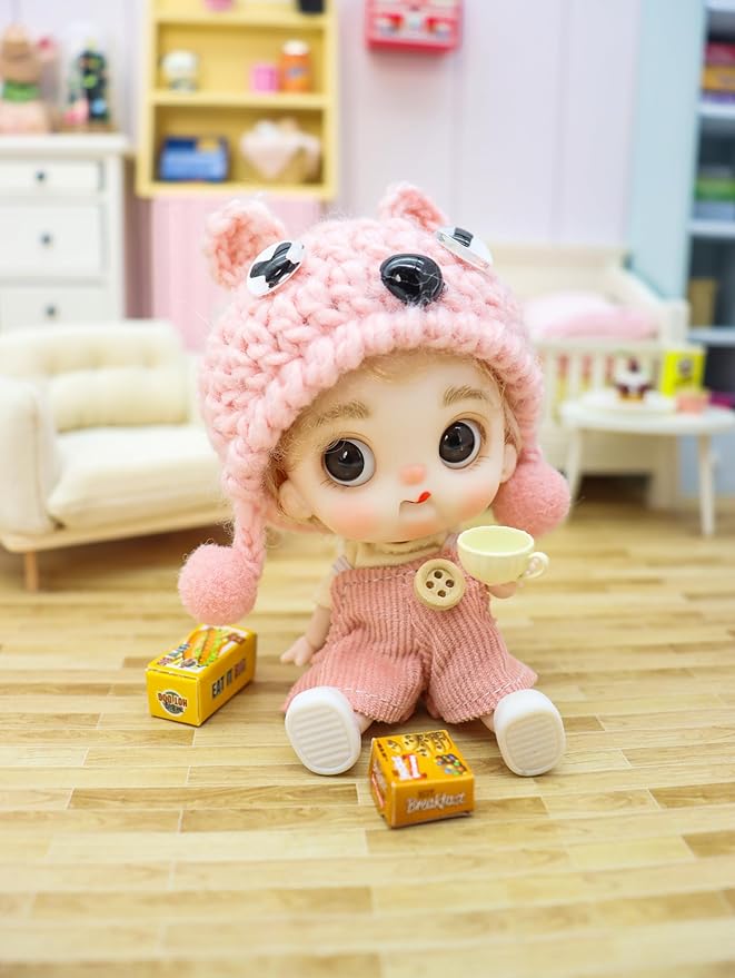 Cute BJD Blind Box,2 Random Poseable Dolls with Handmade Outfits & Crochet Hats,Birthday Gift for Girls,Surprise Mystery Box-Puff Bear Series