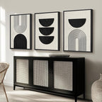 Framed Boho Wall Art for Living Room, Large 3 Piece Neutral Geometric Black and Beige Abstract Pictures Wall Art Decor, Farmhouse Vintage Artwork Home Decor for Hallway Office Guest Room 24x36 Inch