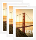 12x18 Picture Frame 3 Pack - White Poster Frame Display Pictures 11x17 with Mat or 12 x 18 Without Mat for Wall Hanging Horizontal and Vertical