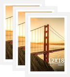 12x18 Picture Frame 3 Pack - White Poster Frame Display Pictures 11x17 with Mat or 12 x 18 Without Mat for Wall Hanging Horizontal and Vertical