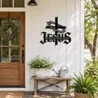 Jesus Wall Art Cross Wall Decor with Crown of Thorns - Metal Christian Wall Art "The Way The Truth The Life" Sign, Black Iron Religious Wall Art & Christian Wall Decor for Home Living Room Church(15.7"L x 15.2"W)