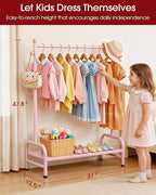 Clothes Rack - Sturdy Metal Kids Clothing Rack with Bottom Storage Shelf & Adjustable Feet, Dress Up Storage for Toddler's Bedrooms, Nurseries, Playrooms, 31" x 12.5" x 47.8", Pink