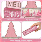 Lineshading 4 Pcs Christmas Table Decoration Wooden Pink Christmas Tree Centerpieces Decor Winter Tiered Tray Decor Rustic Decorative Tree Block Signs Gift Farmhouse Xmas Decoration for Home Kitchen