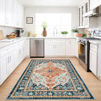 U'Artlines Boho Vintage Area Rug 3x5 Machine Washable Low Pile Soft Floor Carpet Non Slip Non Shedding Accent Rug for Living Room Bedroom Entryway Dining Room Office Orange/Multi