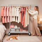 Heavy Duty Clothes Rack - Load 500 LBS, Rolling Clothing Rack for Hanging Clothes with Lockable Wheels & Shelves, Extendable Garment Rack for Bedroom, Laundry, Living Room, Silver