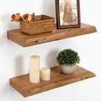 Marsmiles 16 inch Floating Shelves for Wall Elm Wood Live Edge Shelves|Rustic Wooden Wall Shelves with Invisible Bracket for Bathroom Living Room Kitchen|Natural, 2 Pack