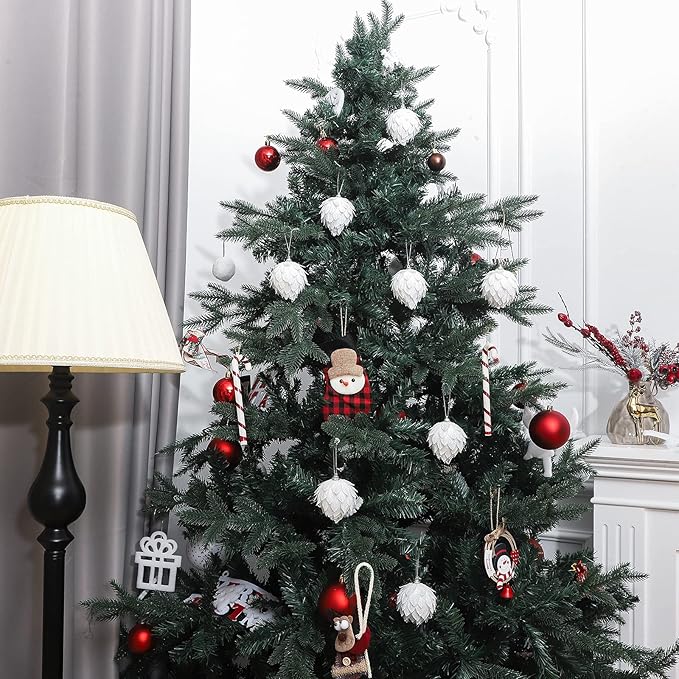 Jetec 8 Pieces Christmas Ornaments Glitter Christmas Tree Hanging Decoration Decorative Artificial Pine Cones Flowers Hanging Ornaments for Winter Wreath Holiday Decor(White)