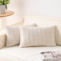 Aegero Pack of 2 Corduroy Decorative Throw Pillow Covers 12x24 Inch Soft Striped Pillow Covers Modern Farmhouse Home Decor for Sofa Living Room Couch Bed（Cream White）
