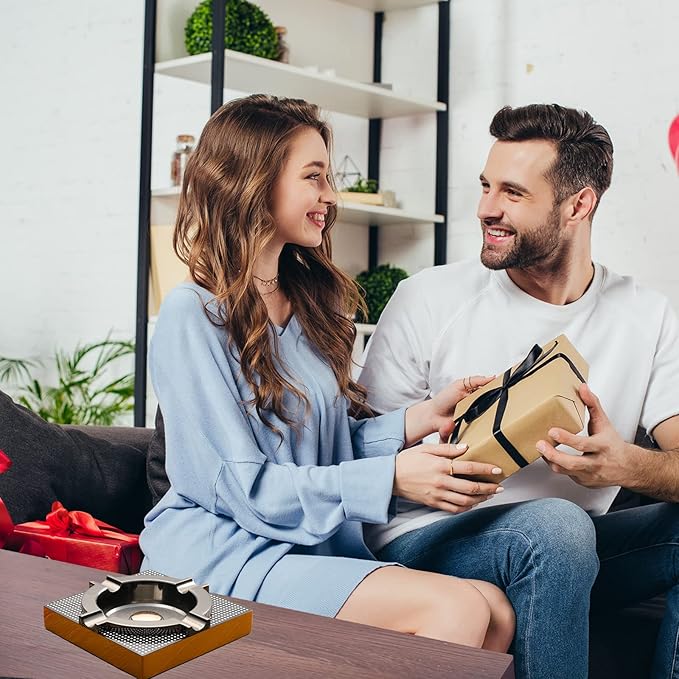 Cigar Ashtray Metal Outdoor Cigar Cigarette Ashtray for Outside Patio/Home Decor Modern Table Cigar Ashtrays,Cigar Ash tray Accessories Gifts for Men-(Square,Alloy)