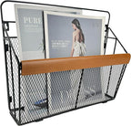 Leather-Accented Wall File Holder, Art Deco Wall-Mounted Magazine Rack, Hanging Mail Organizer, Metal Wire Hanging File Organizer for Home, School, Office, Hanging Folder Organizer