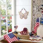 Valery Madelyn 4th of July Wreath, Patriotic Wreath for Front Door, Red White and Blue Butterfly Decor, Wooden Americana Sign for 4th of July Independence Day USA 250th Anniversary, 12 Inch